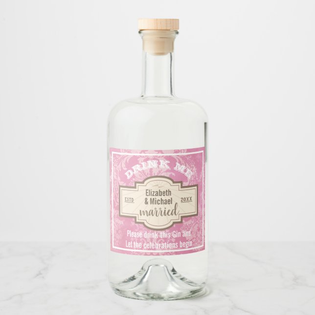 DRINK ME Pink Gin Celebrations Wedding Bottle Gift Liquor Bottle Label (Front)
