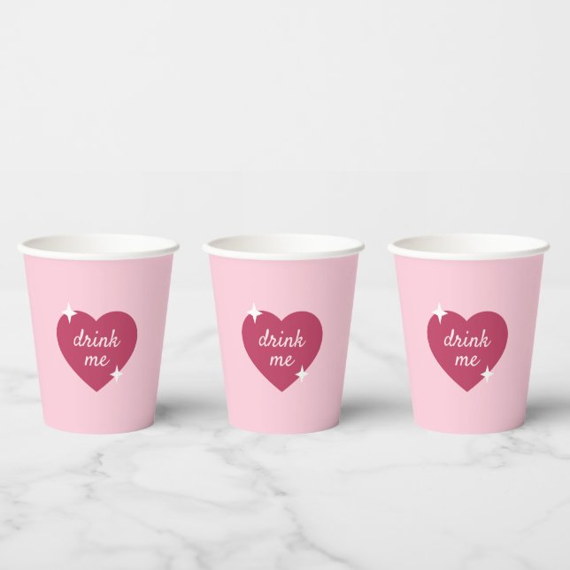 Drink Me Pink Retro Galentines Day Party  Paper Cups (Multi)