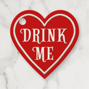 "Drink Me" Red Heart Personalised Valentine's Day Favour Tags
