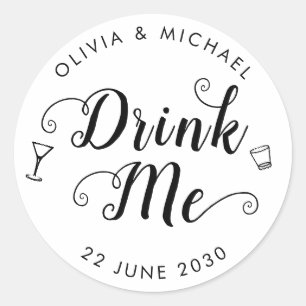 Drink Me Wedding Shot Wine Glass Favour Classic Round Sticker