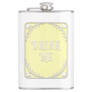 "Drink Me" Whimsical Victorian Filigree Yellow Hip Flask