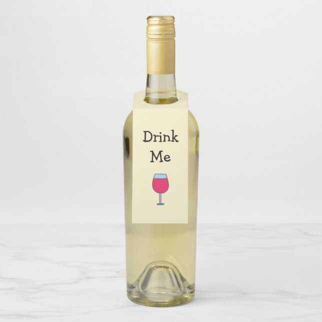 Drink Me with Wine Glass Bottle Tag (On Bottle)