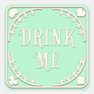 "Drink Me" Wonderland Tea Party Enticing Green Square Sticker