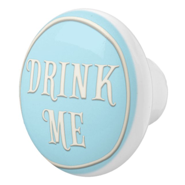 "Drink Me" Wonderland Tea Party Pastel Blue Ceramic Knob (Right)