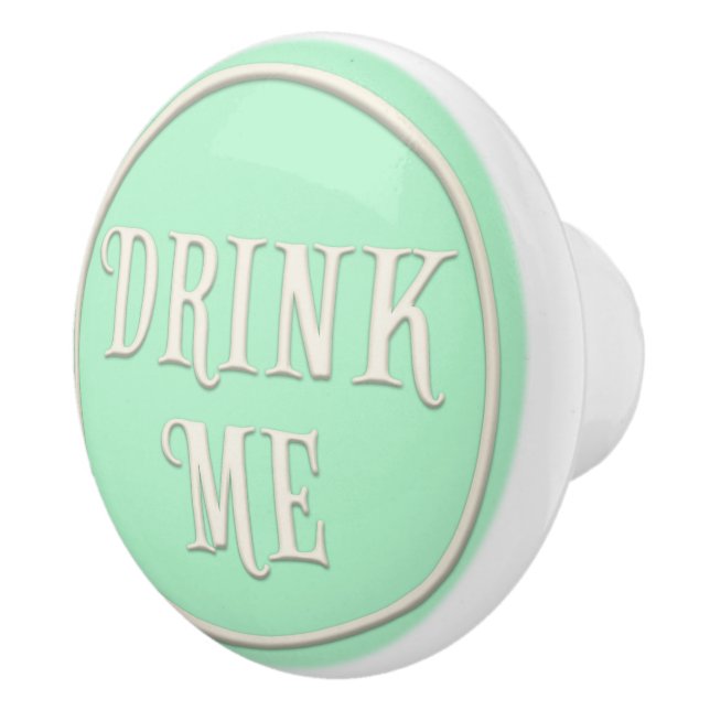 "Drink Me" Wonderland Tea Party Pastel Green Ceramic Knob (Right)