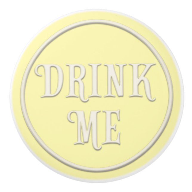 "Drink Me" Wonderland Tea Party Pastel Yellow Ceramic Knob (Front)