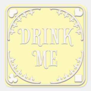 "Drink Me" Wonderland Tea Party Tempting Yellow Square Sticker
