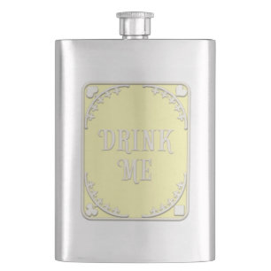 "Drink Me" Wonderland Tea Party Yellow Emblem Hip Flask