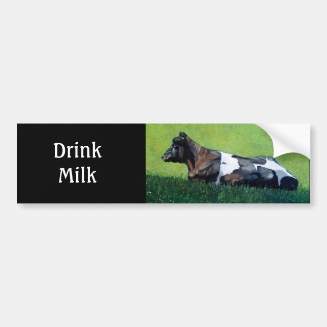"Drink Milk": Holstein Cow in Oil Pastel: Dairy Bumper Sticker (Front)