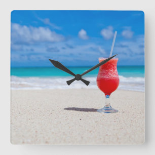 Drink on the Beach Square Wall Clock