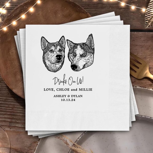 Drink On Us Pets Custom Hand Drawing Wedding Napki Napkin (Creator Uploaded)