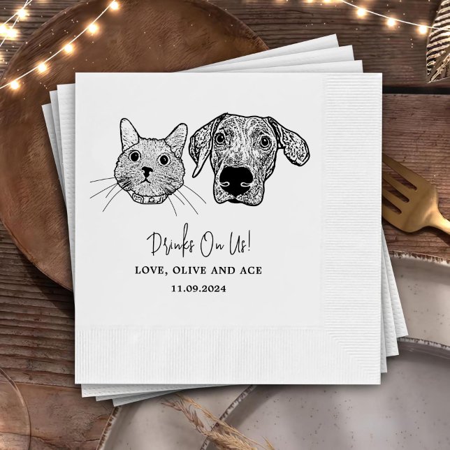 Drink On Us Pets Custom Hand Drawing Wedding Napkin (Creator Uploaded)
