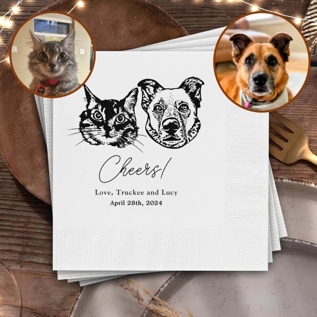 Drink On Us Pets Custom Hand Drawing Wedding Napkin (Creator Uploaded)