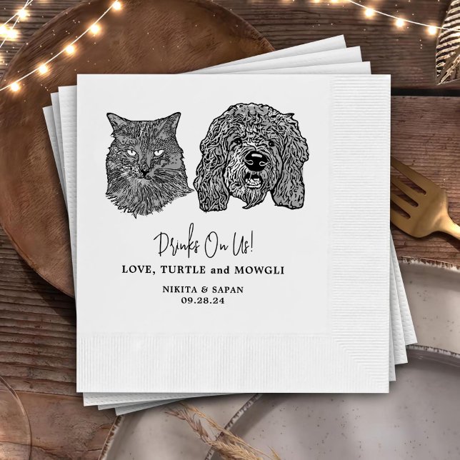 Drink On Us Pets Custom Hand Drawing Wedding Napkin (Creator Uploaded)