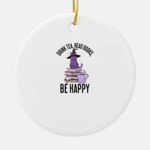 Drink Read Books Whimsigoth Halloween Design Ceramic Tree Decoration