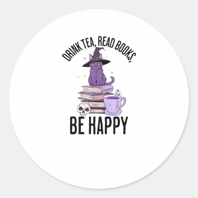 Drink Read Books Whimsigoth Halloween Design Classic Round Sticker (Front)
