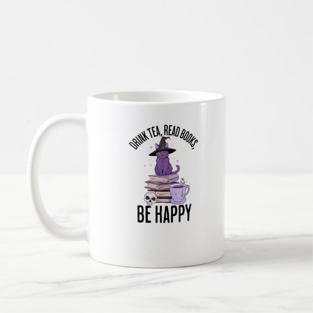 Drink Read Books Whimsigoth Halloween Design Coffee Mug (Left)