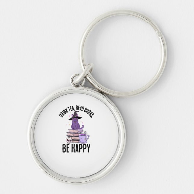 Drink Read Books Whimsigoth Halloween Design Key Ring (Front)
