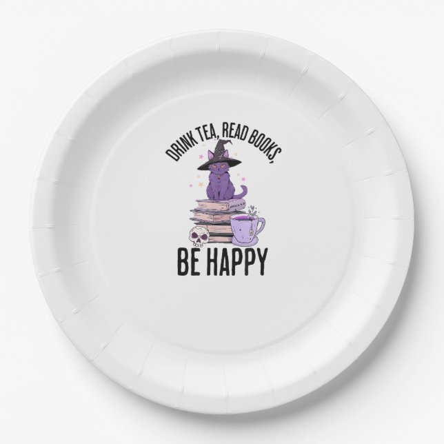Drink Read Books Whimsigoth Halloween Design Paper Plate (Front)