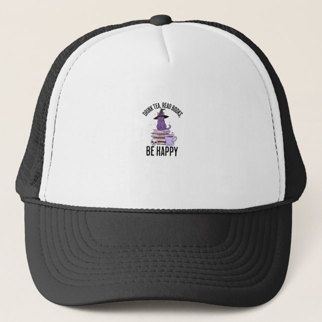 Drink Read Books Whimsigoth Halloween Design Trucker Hat (Front)