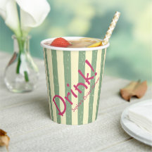 Drink Sage Green Stripes Pink Bridal Shower