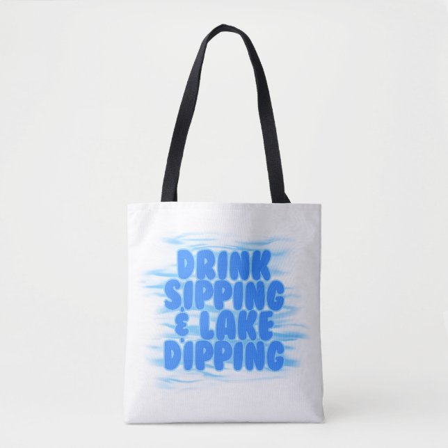 Drink Sipping & Lake Dipping Blue Water background Tote Bag (Front)