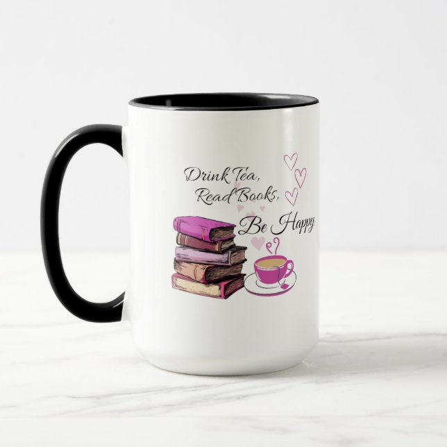 "Drink Tea. Read Books. Be Happy. – Cosy Reader Mu Mug (Left)
