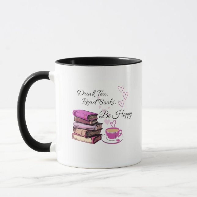 "Drink Tea. Read Books. Be Happy. – Cosy Reader Mu Mug (Left)