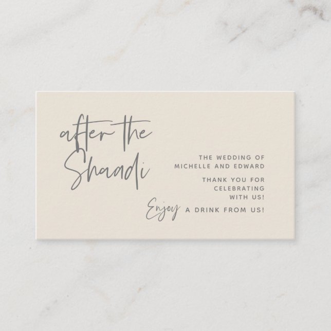 Drink Ticket, Adult Beverage After the Shaadi Enclosure Card (Front)