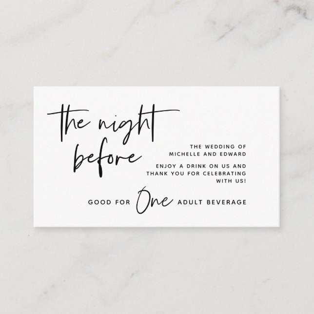 Drink Ticket, Adult Beverage, Black and White Enclosure Card (Front)