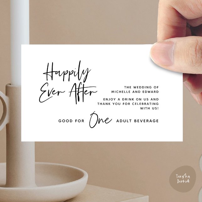 Drink Ticket, Adult Beverage, Happily Ever After Enclosure Card (Modern Wedding Drink Ticket, Adult Beverage, Happily Ever After Enclosure Card in White Black)