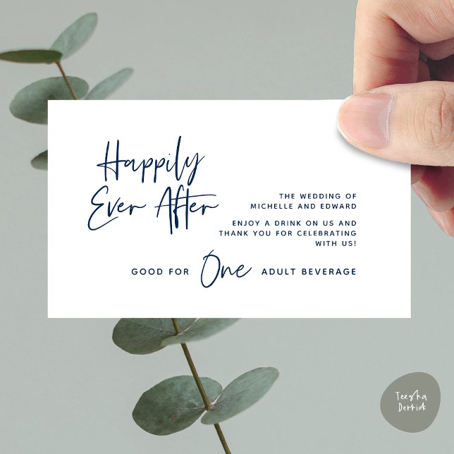 Drink Ticket, Adult Beverage, Happily Ever After Enclosure Card (Modern Wedding Drink Ticket, Adult Beverage, Happily Ever After Enclosure Card in Navy Blue)