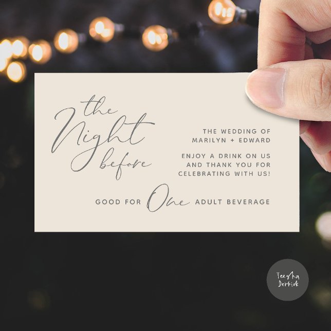 Drink Ticket, Adult Beverage, Modern Wedding Party Enclosure Card (The Night Before, Drink Ticket, Adult Beverage, Modern Wedding Party Enclosure Card Grey Cream)