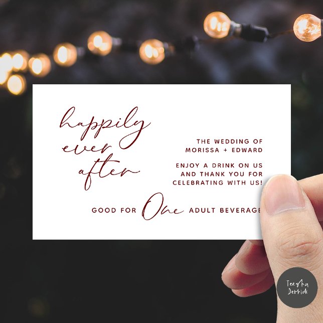 Drink Ticket, Adult Beverage, Modern Wedding Party Enclosure Card (Happily Ever After, Drink Ticket, Adult Beverage, Modern Wedding Party Enclosure Card Burgundy Wine)