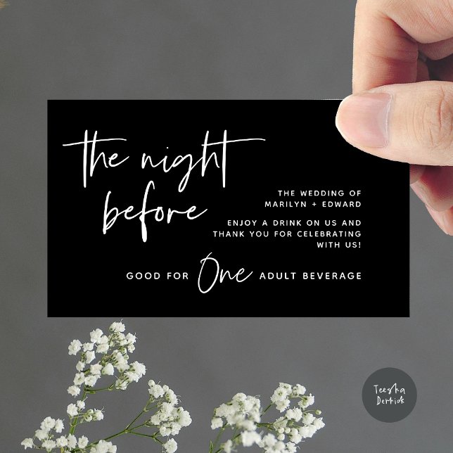 Drink Ticket, Adult Beverage, Modern Wedding Party Enclosure Card (Drink Ticket, Adult Beverage, Modern Wedding Dinner Party Enclosure Card Classy Black White)