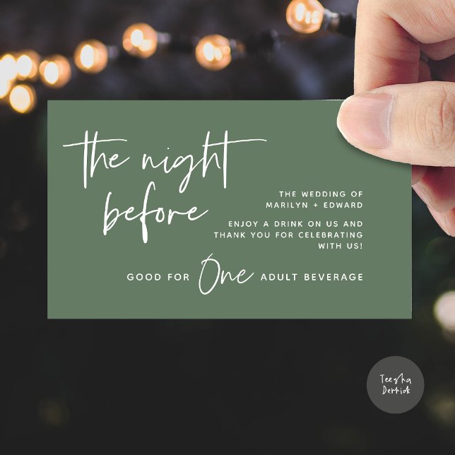 Drink Ticket, Adult Beverage, Modern Wedding Party Enclosure Card (Drink Ticket, Adult Beverage, Modern Wedding Dinner Party Enclosure Card Greenery Sage Green)
