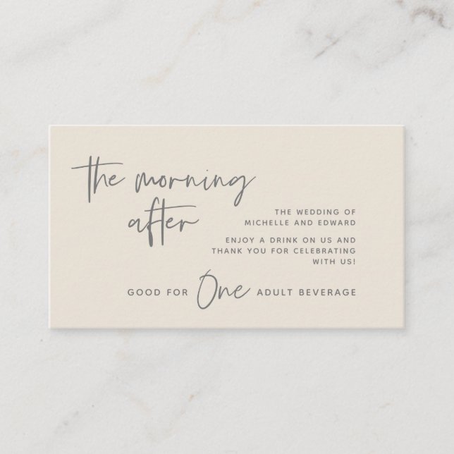 Drink Ticket, Adult Beverage, The Morning After Enclosure Card (Front)