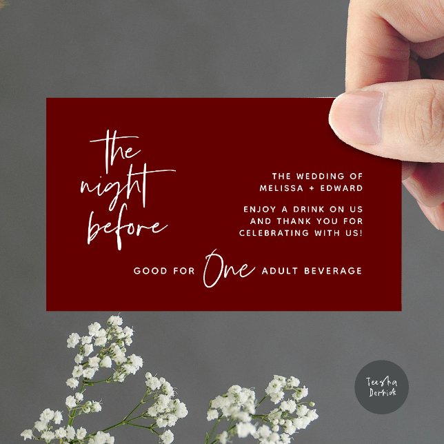 Drink Ticket Adult Beverage The Night Before Party Enclosure Card (Drink Ticket Adult Beverage The Night Before Modern Romantic Party Enclosure Card in Burgundy Wine)