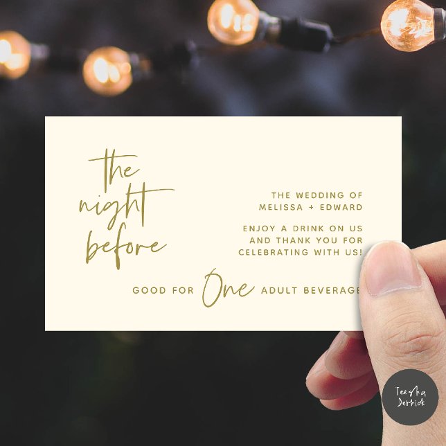 Drink Ticket Adult Beverage The Night Before Party Enclosure Card (Drink Ticket Adult Beverage The Night Before Modern Romantic Party Enclosure Card in Yellow Gold)