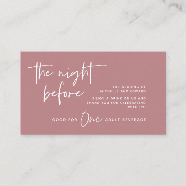 Drink Ticket, Adult Beverage, Wedding Bar Party Enclosure Card (Front)