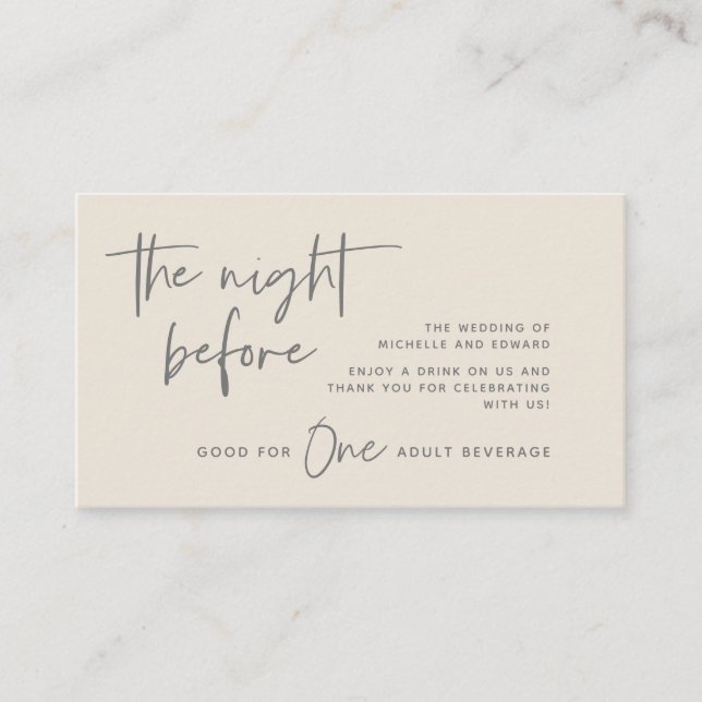 Drink Ticket, Adult Beverage, Wedding Bar Party Enclosure Card (Front)