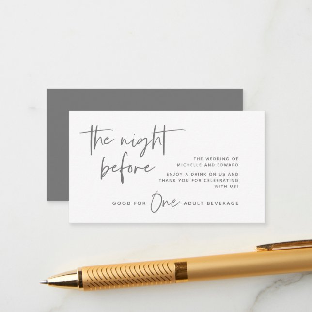 Drink Ticket, Adult Beverage, Wedding Bar Party Enclosure Card (Front/Back In Situ)