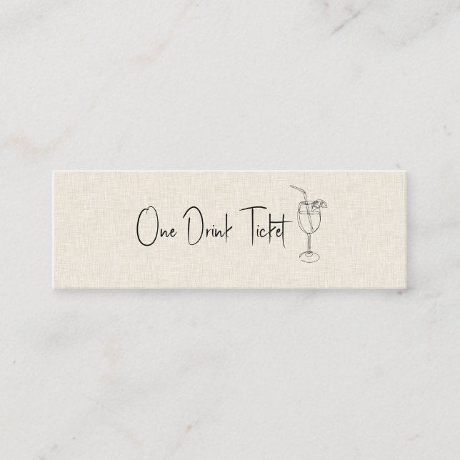 Drink Ticket, Beige Linen Mini Business Card (Front)