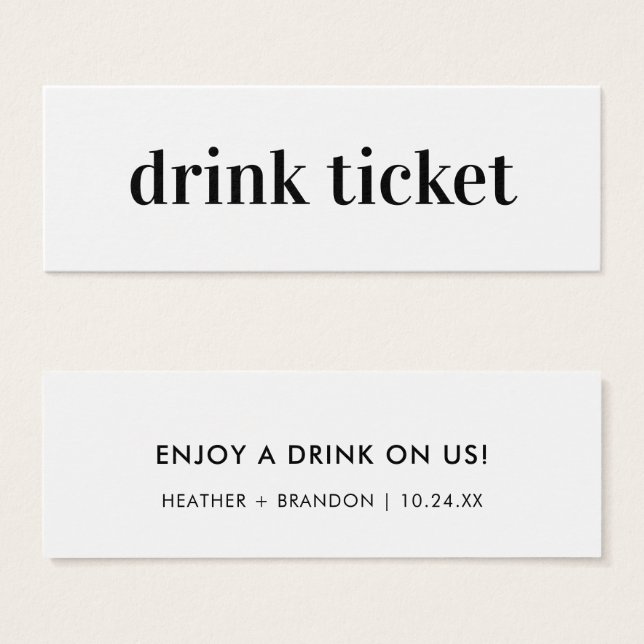 Drink Ticket Bold Wedding Bar Token Card (Front & Back)