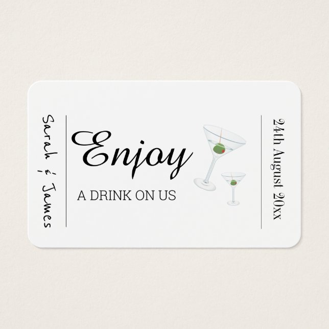 Drink Ticket Wedding Bar Reception Token Card  (Front)