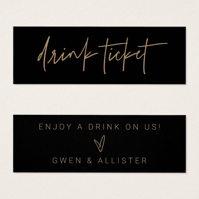 Drink Ticket Wedding Reception Bar Token Card G400 (Front & Back)