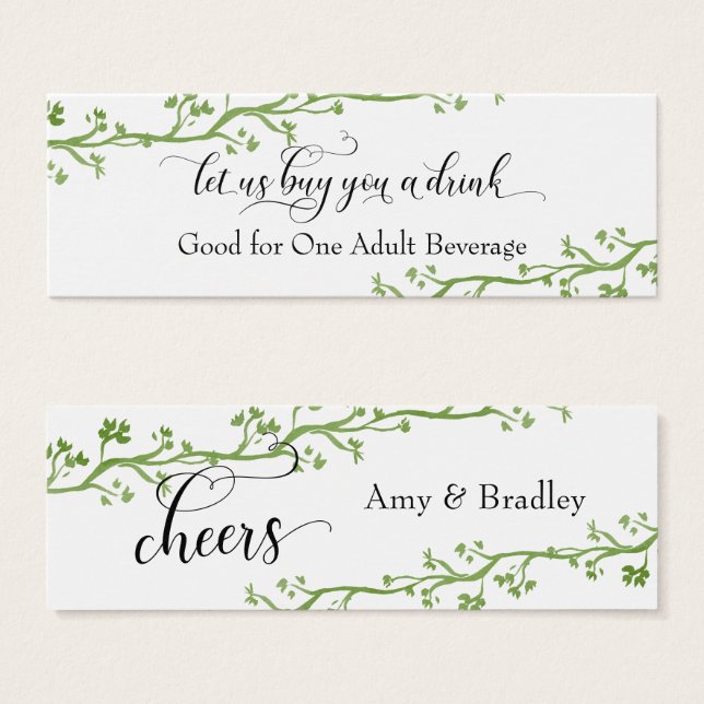 Drink Tickets | Angled Watercolor Greenery Vines (Front & Back)