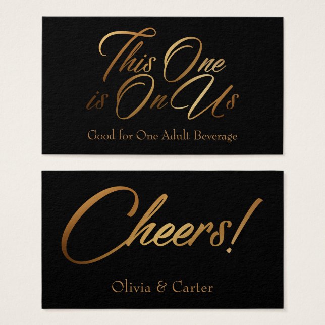 Drink Tickets, Bold, Elegant Gold Script on Black (Front & Back)