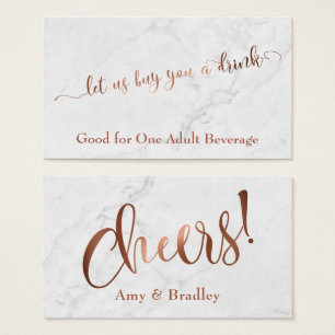 Drink Tickets Copper Script over White Marble