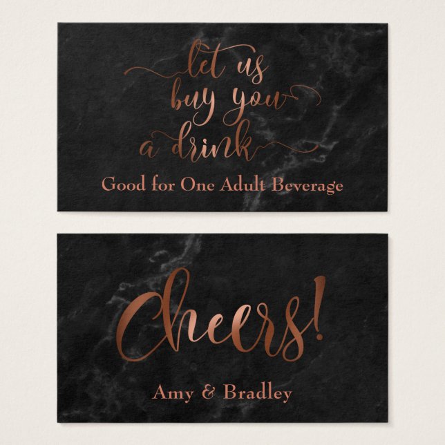 Drink Tickets | Copper Script with Black Marble (Front & Back)